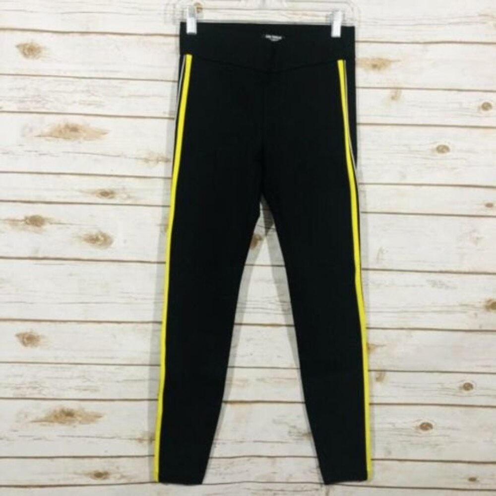 Zara Trafalug Elastic Waist Black With Yellow Side Stripe Pull On Pants Size S